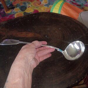 1847 Samuel Hayne Dudley Carter Co London 13" Silver Plate Fiddle Soup Ladle